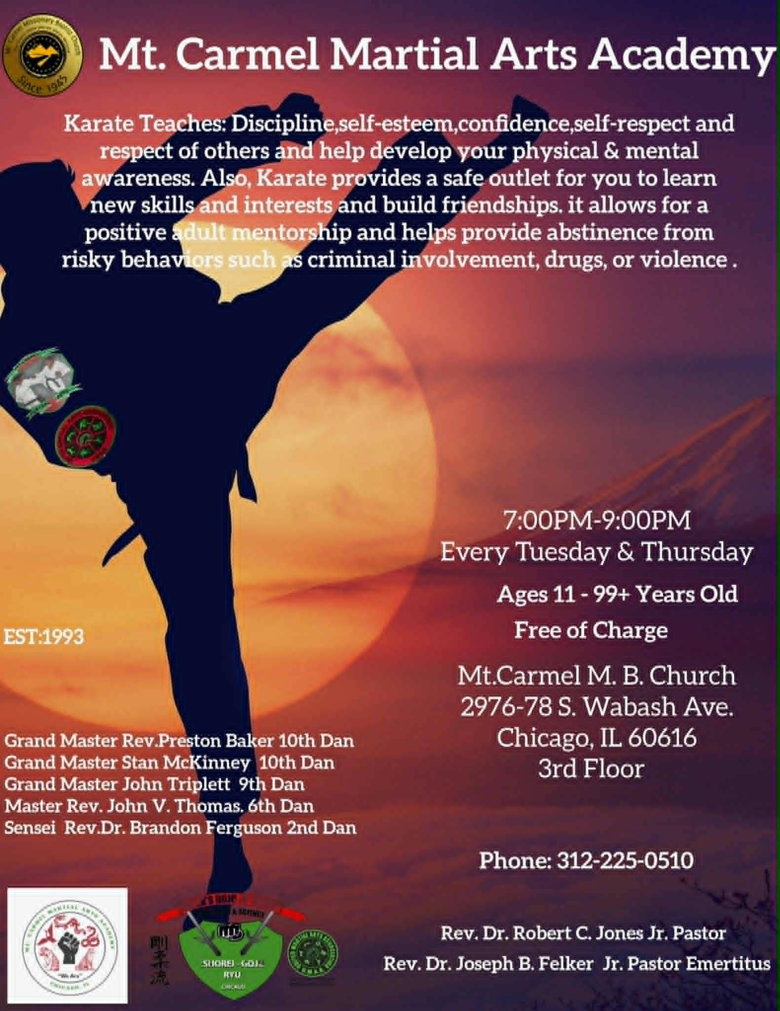 Mt. Carmel Martial Arts Academy class flyer